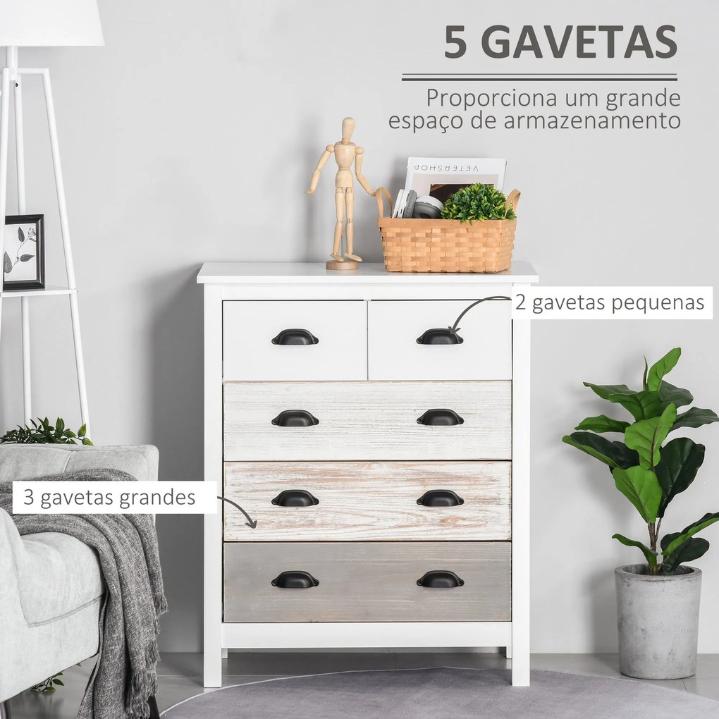 Cómoda com 5 Gavetas Cómoda para Dormitório Moderna com Desenho Anti-T