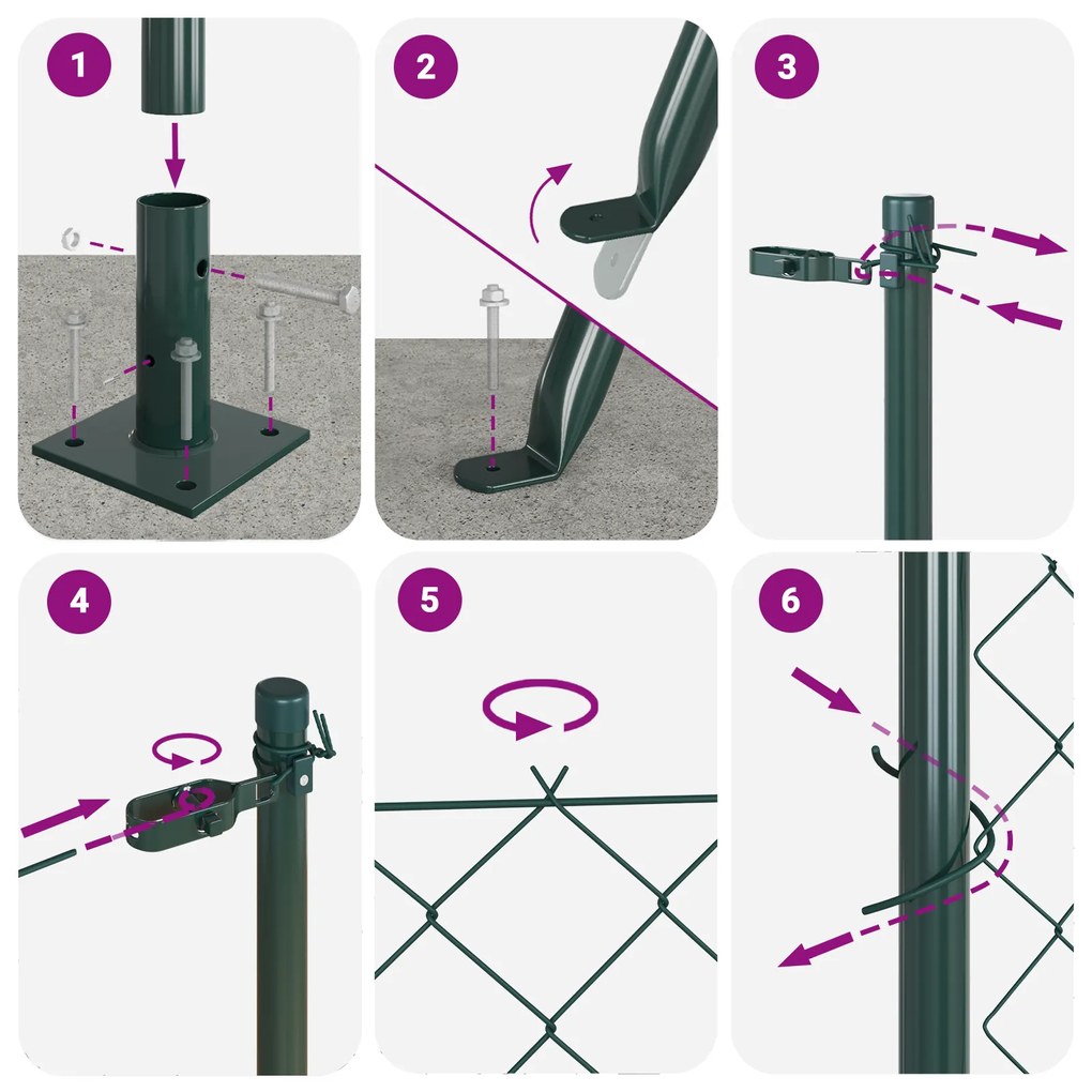 Cerca de Cadena com 7 Postes Revestidos 1.4x10 m de Aço Galvanizado