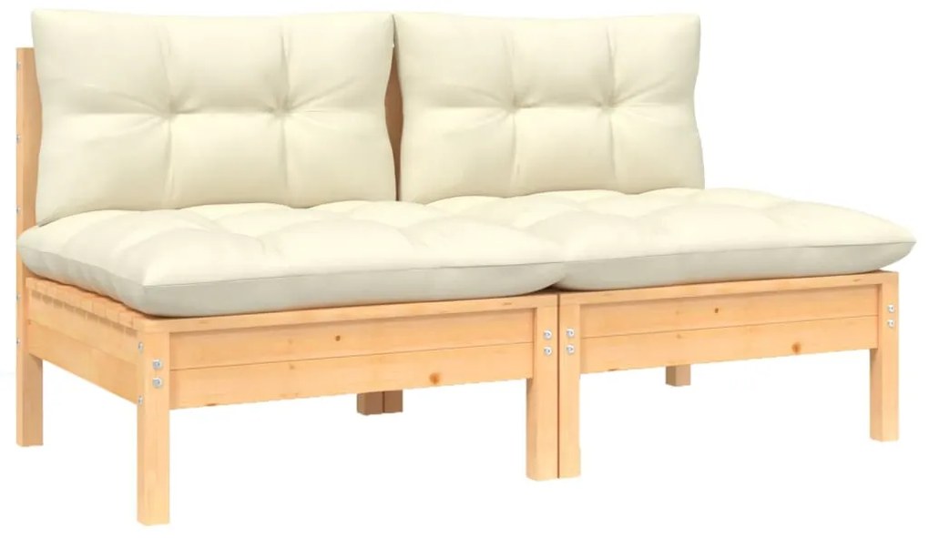 vidaXL Sofá de jardim 2 lugares com almofadões cor creme pinho maciço