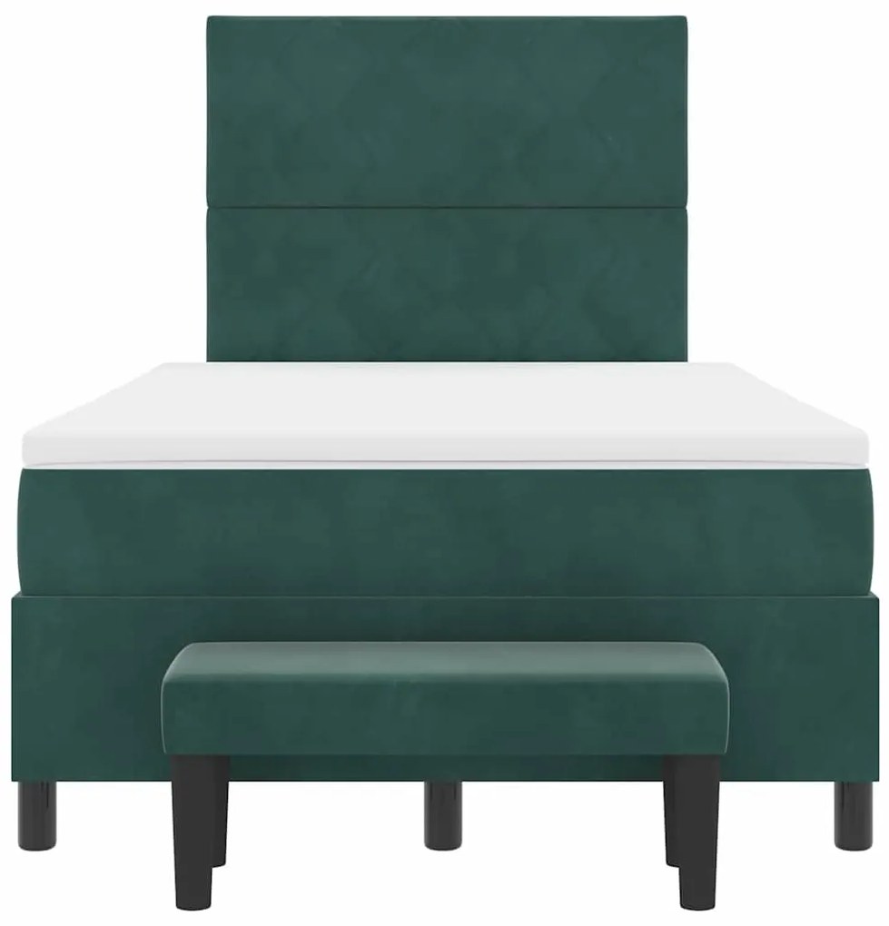 Cama Box Spring com Colchão &amp; Banco Verde Escuro 120x200 cm Veludo
