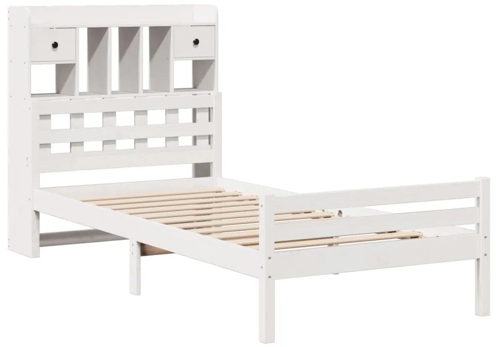 Cama com estante sem colchão 100x200 cm pinho maciço branco