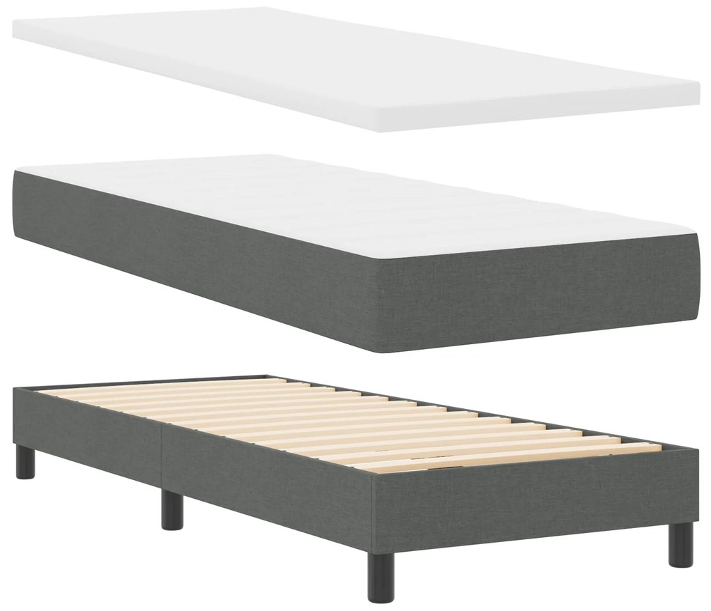 Cama Box com Colchão Cinza Escuro 80x200 cm Tecido