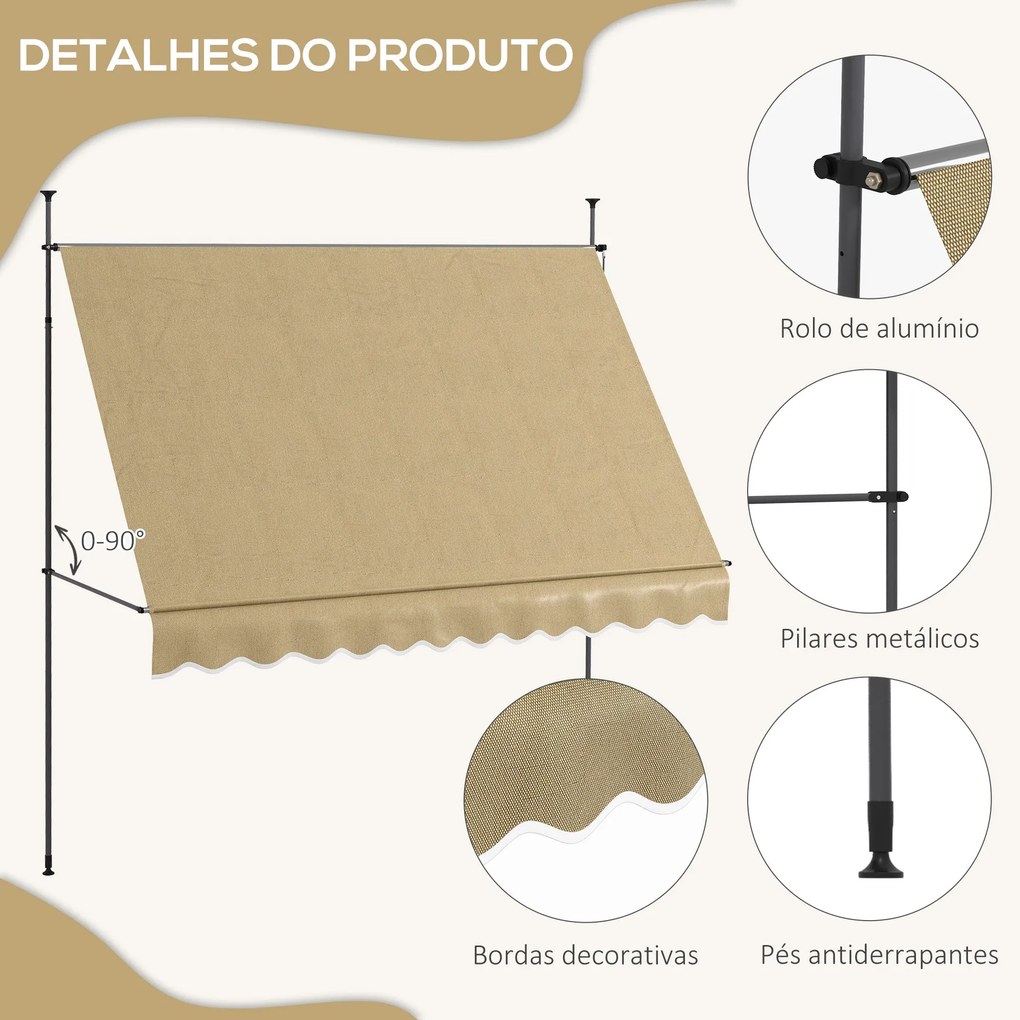 Toldo Manual Retrátil com Manivela 300x120x210-300 cm Toldo para Varan