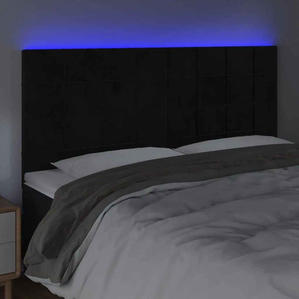 Cabeceira de cama c/ luzes LED veludo 180x5x118/128 cm preto