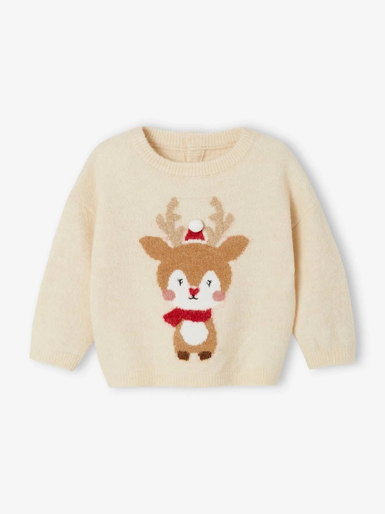 Camisola de Natal, Rena, com detalhes brilhantes, para bebé bege-rosado
