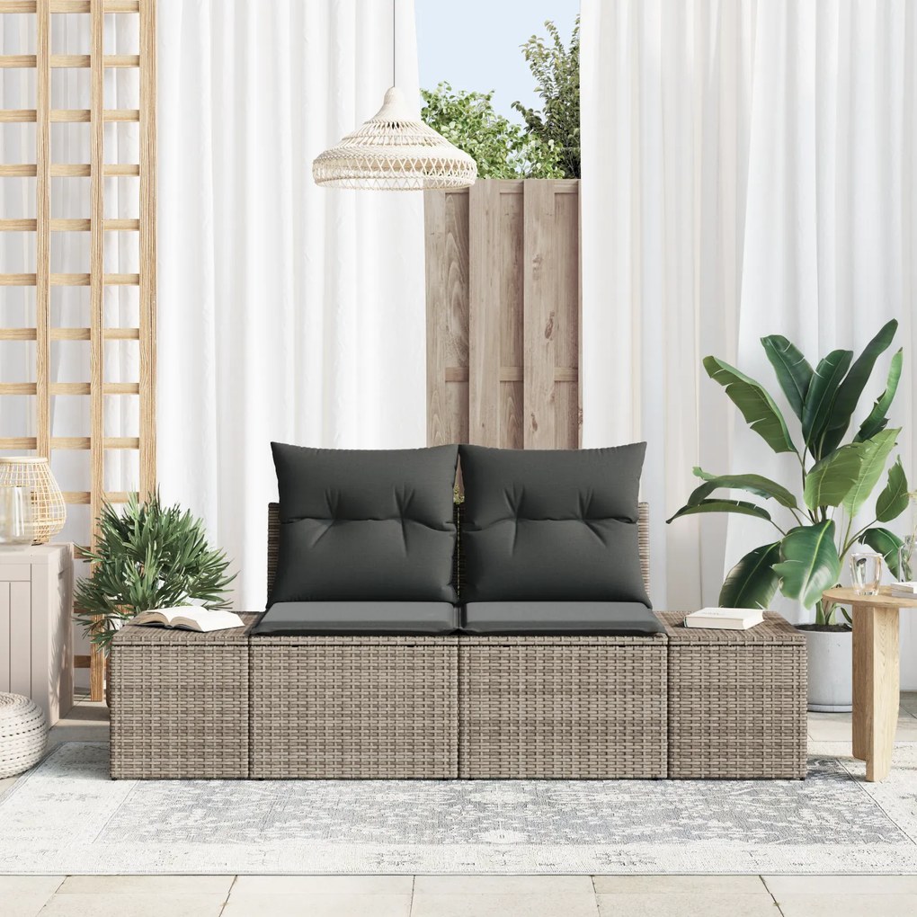 vidaXL Sofá de Jardim com 2 lugares e Almofadas Cinzento Poli Rattan
