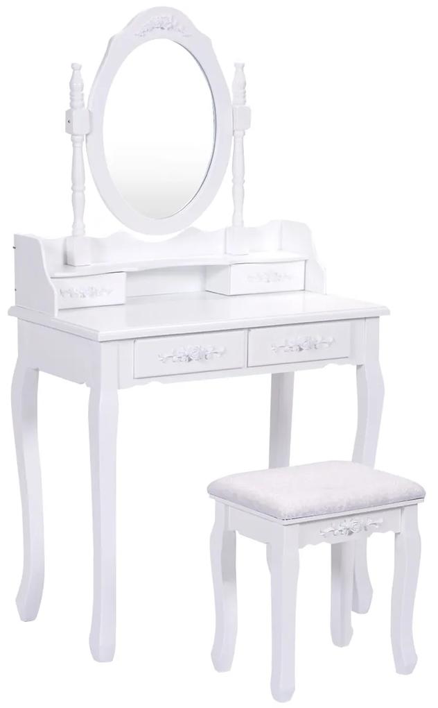 Toucador com espelho redondo 4 gavetas com banco Mesa de maquilhagem branco