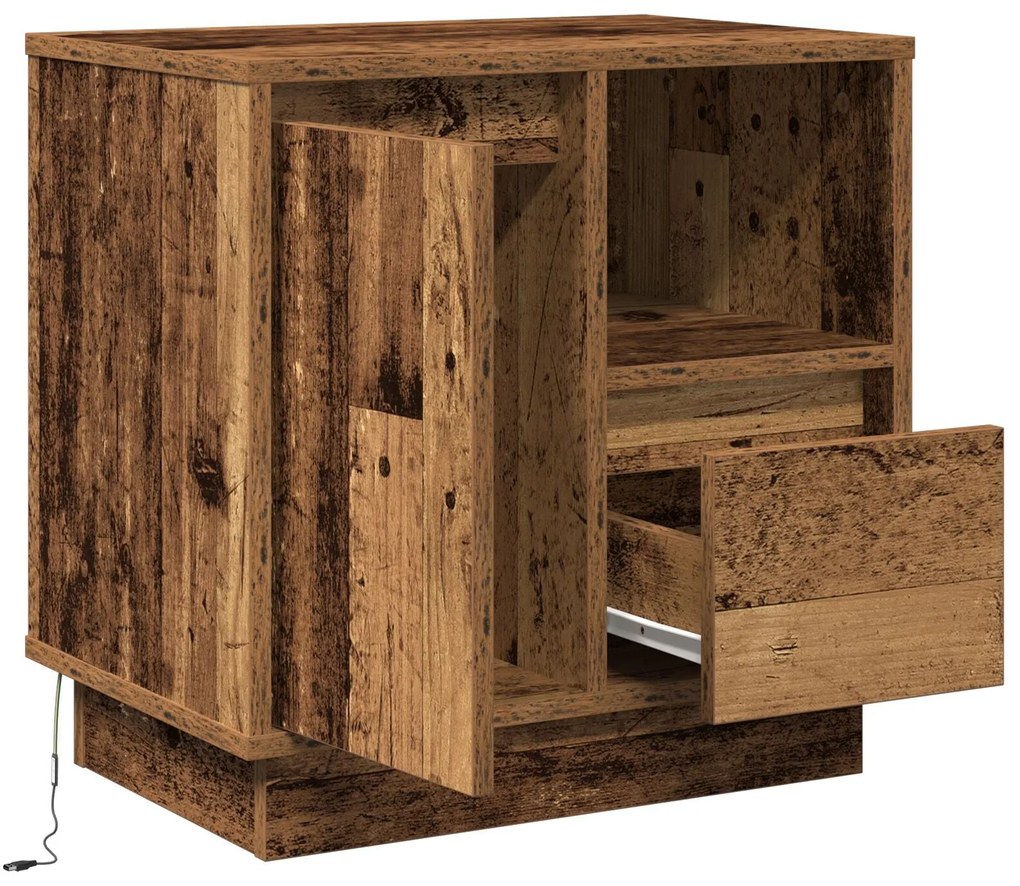 Cômodas de Cabeceira com LED 2 pcs Madeira Velha 50x34,5x50 cm