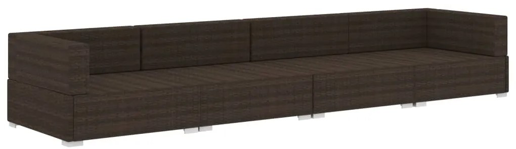 Conjunto sofás de jardim c/ almofadões 4 pcs vime PE castanho