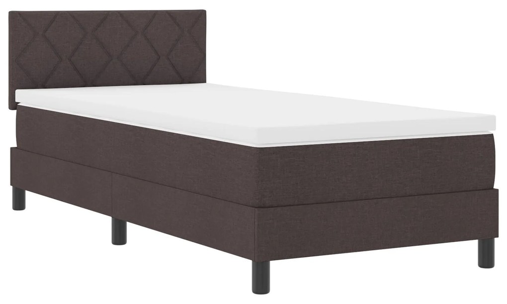 Cama Box com Colchão &amp; LED Marrom Escuro 90x200 cm Tecido