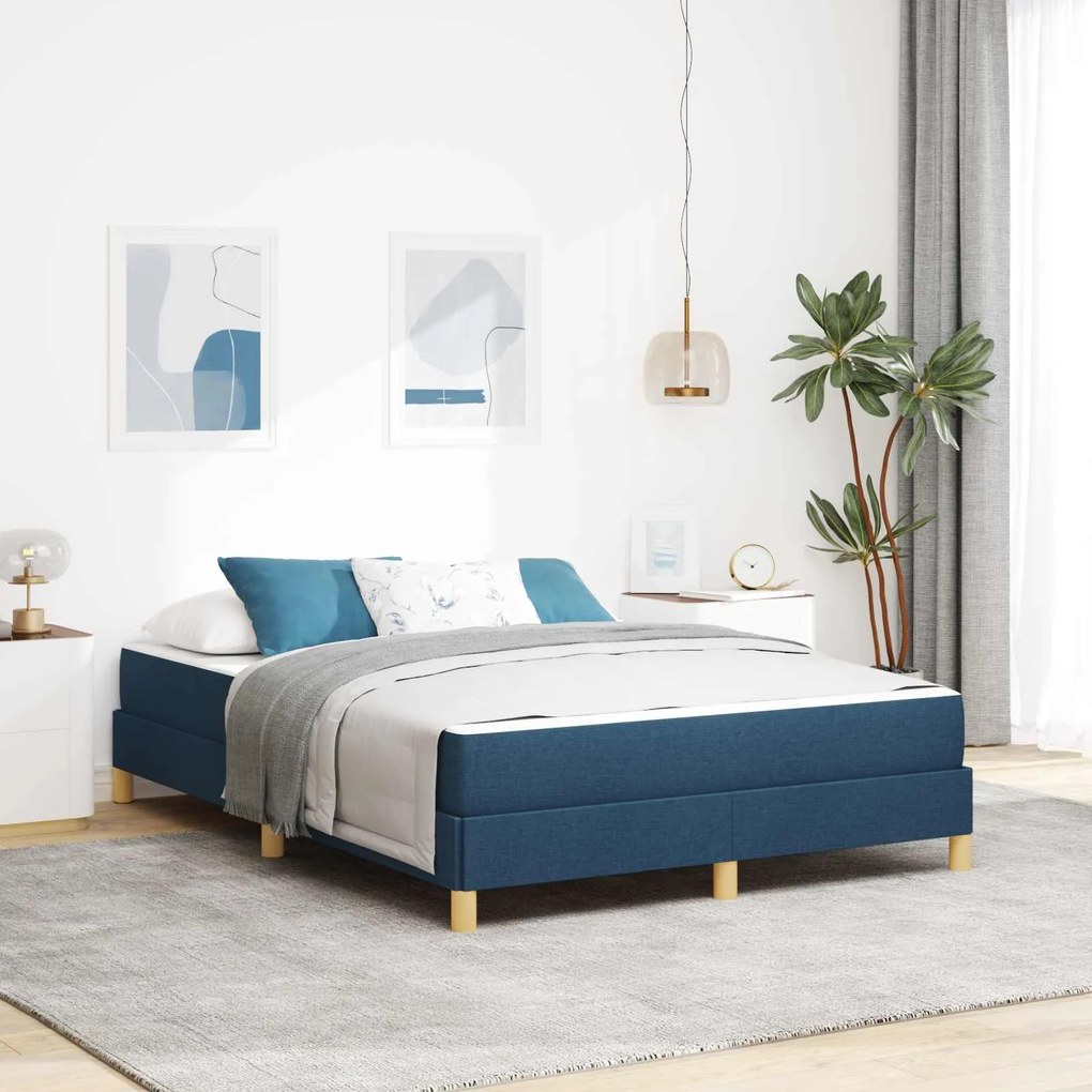 vidaXL Cama Box com colchão Azul 140 x 200 cm tecido