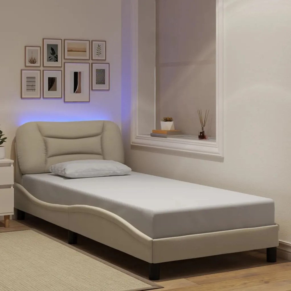 vidaXL Estrutura de cama com LED sem colchão 90x190 cm tecido creme
