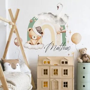 Autocolante de parede para menino – Arco-íris com um urso