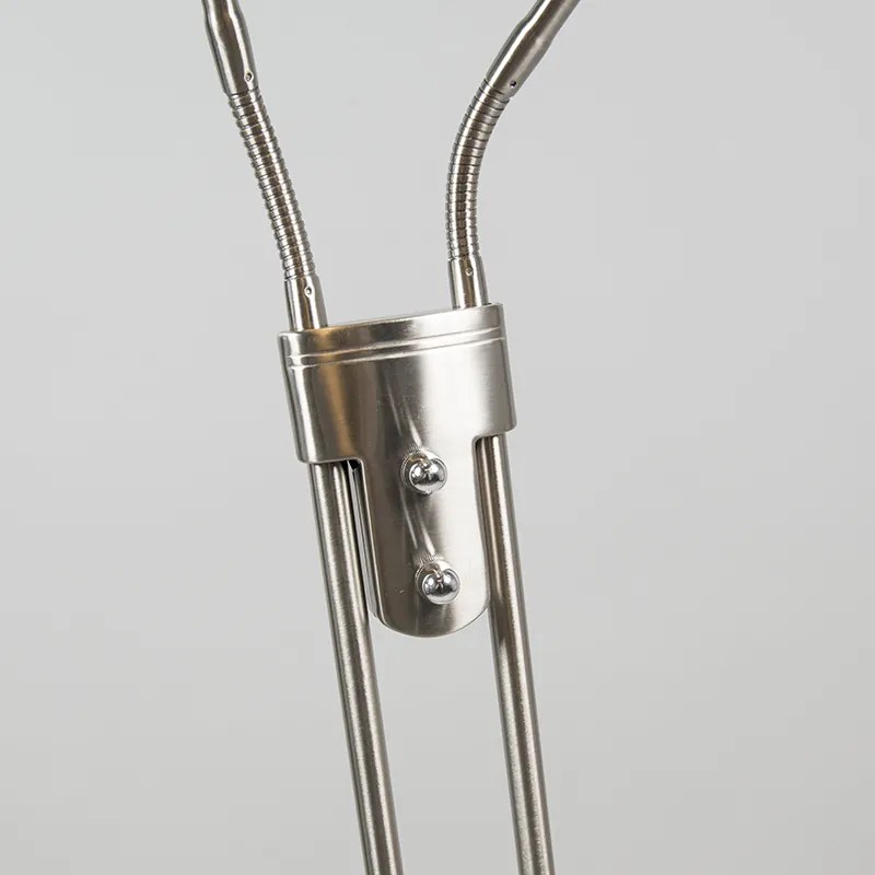 Candeeiro de chão moderno em aço com candeeiro de leitura incl. LED - Eva