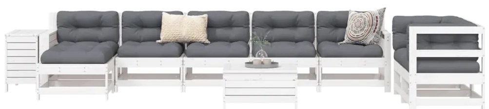 10 pcs conjunto sofás de jardim madeira de pinho maciço branco