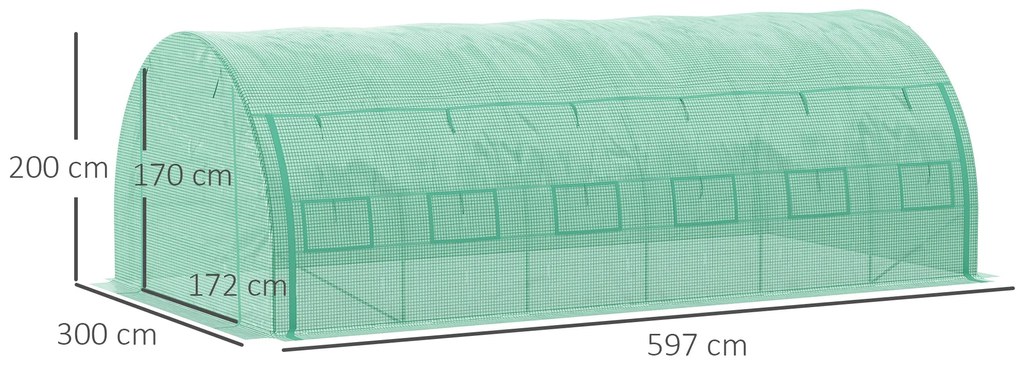 Estufa de Túnel de Jardim 597x300x200 cm com Porta Lateriais e Janelas