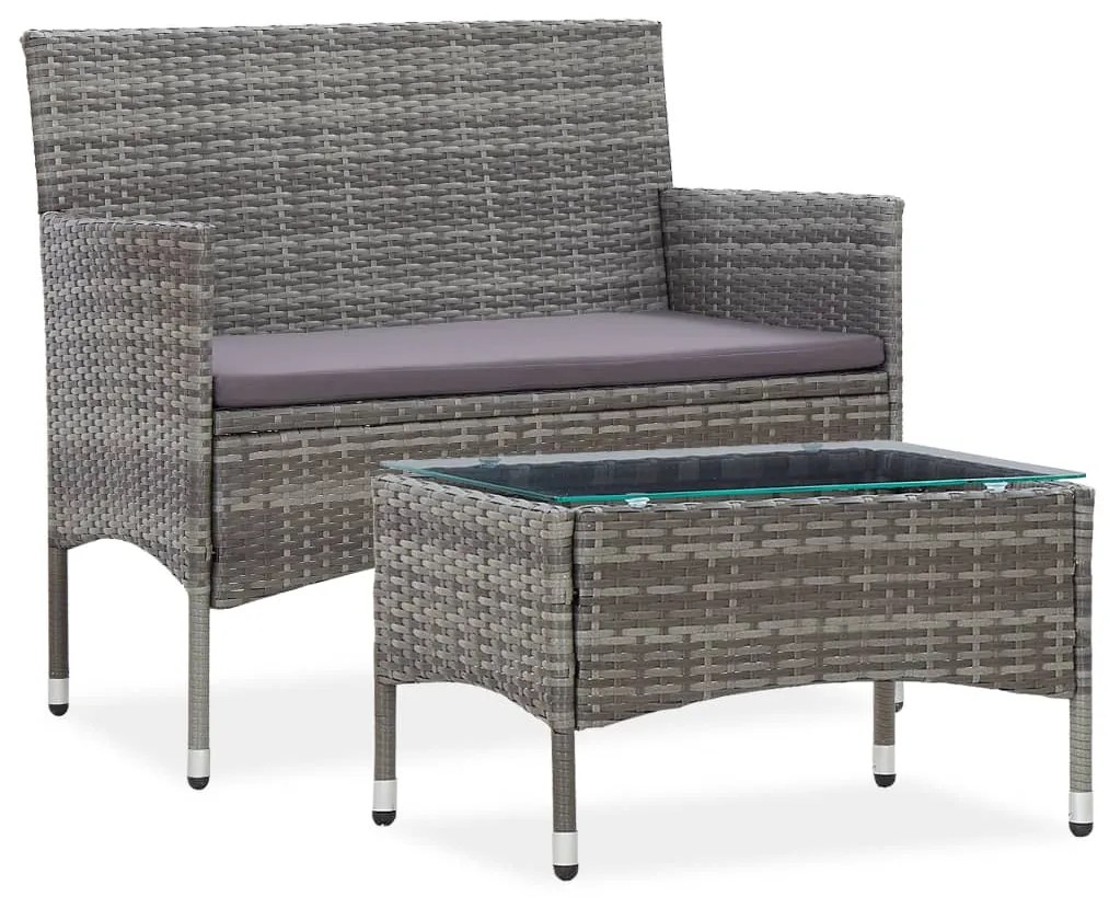vidaXL 2 pcs conjunto lounge jardim c/ almofadão vime PE cinzento