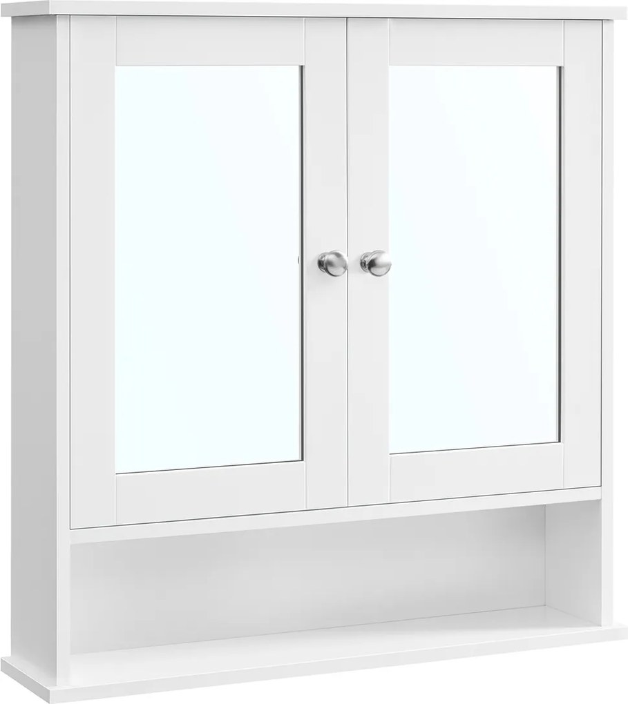 Armário casa banho parede com espelho e compartimento aberto 15 x 65 x 75 cm branco