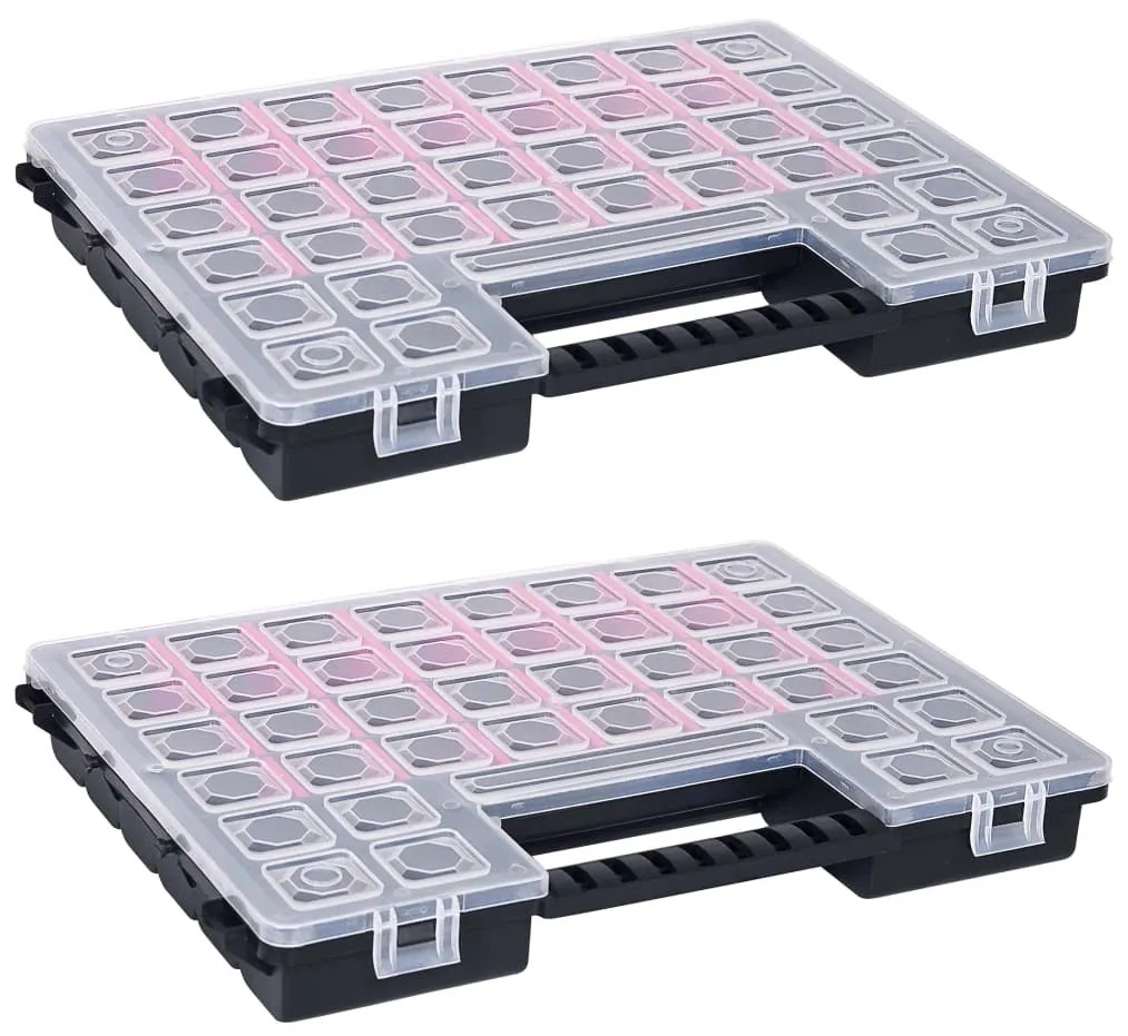 vidaXL Caixas com divisórias ajustáveis 2 pcs 385x283x50 mm plástico