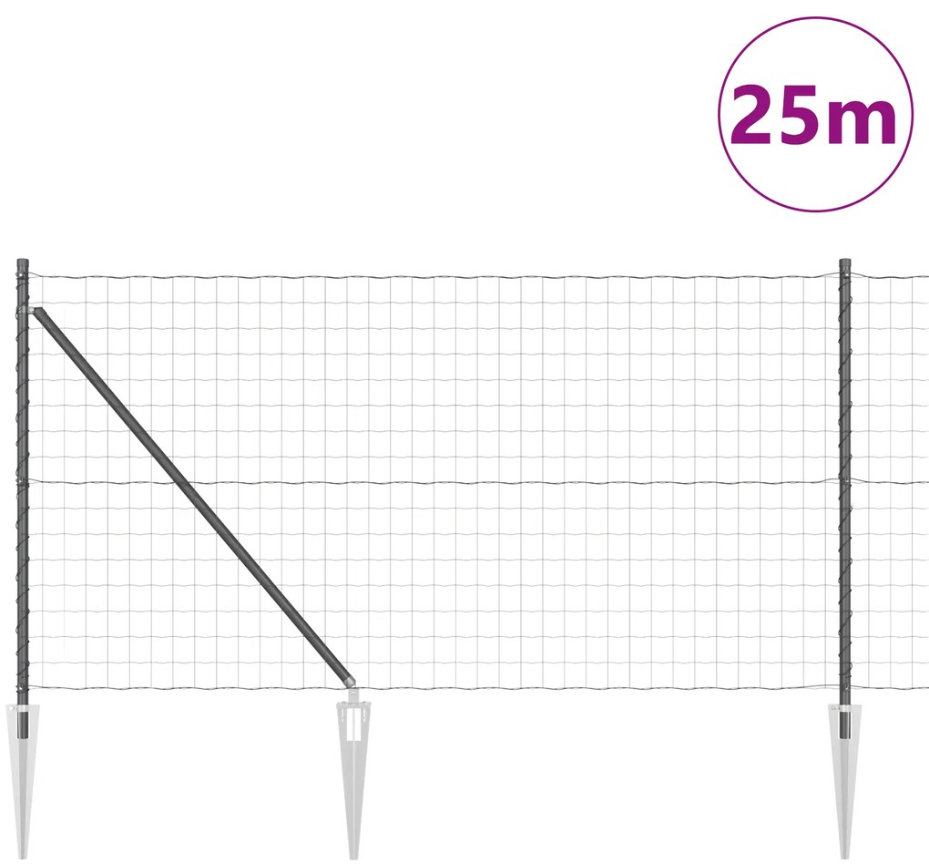 Cerca Euro com 13 Postes de Espeto 1x25 m Aço Galvanizado Cinza