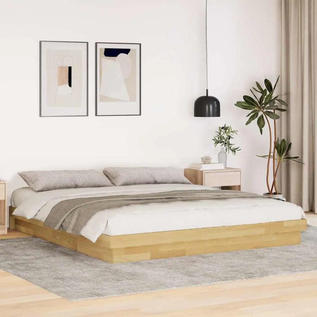 Estrutura de cama sem colchão 200x200 cm maciça de carvalho