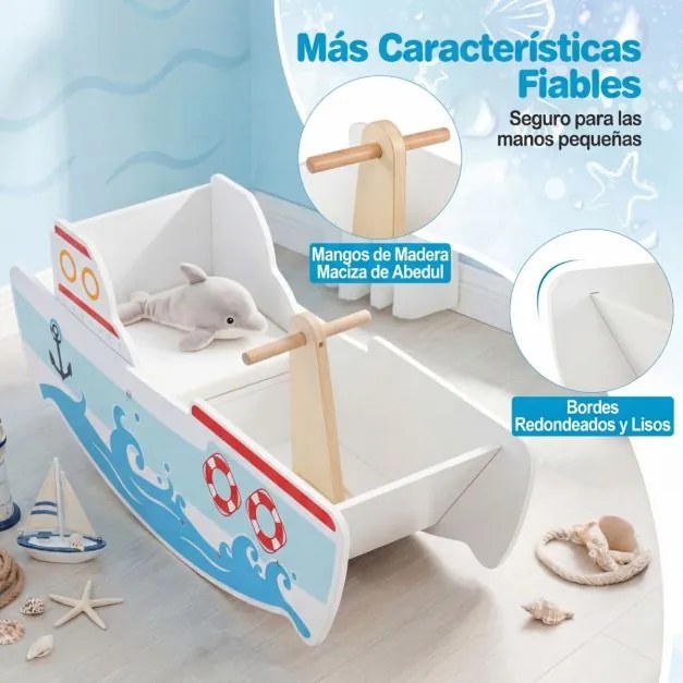 Baloiço de madeira com tema náutico para crianças de 1 a 5 anos Assento largo Encosto e alças em bétula multicolorida