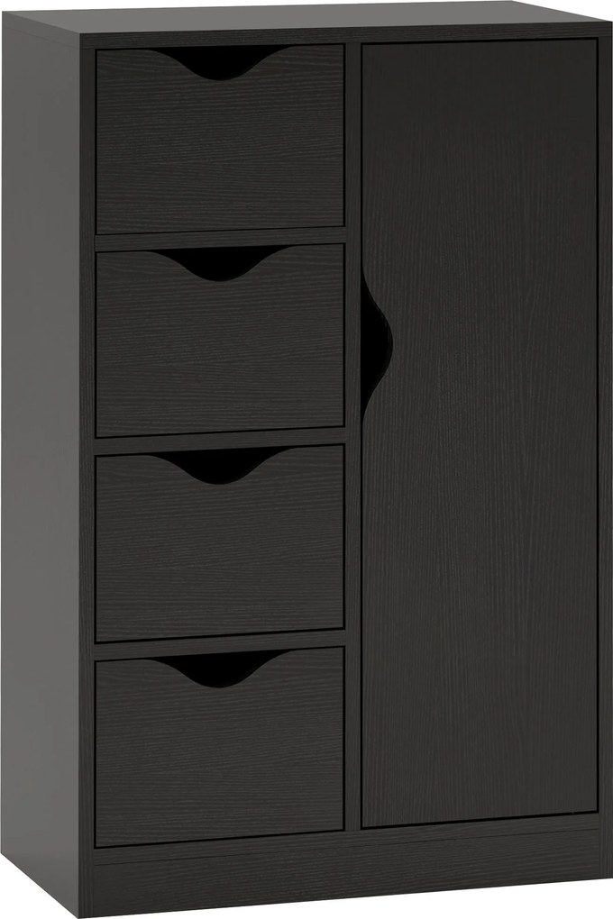 HOMCOM Armário de Sala com 4 Gavetas, 1 Porta e Prateleira Interior, Móvel de Arrumação Multiusos, 54x29x83 cm, Preto | Aosom Portugal