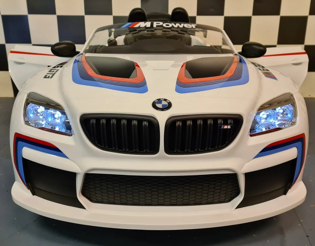 Carro elétrico infantil BMW M6 GT3 12V,Pneus EVA, Assento em pele sintetica Branco