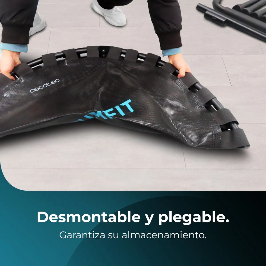 Trampolim de fitness DrumFit Jump 920. 92 cm de diâmetro. Base com 6 pés. Peso máximo do utilizador de 100 kg