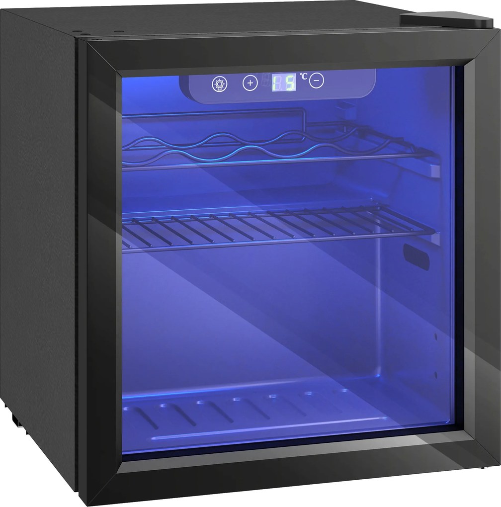 HOMCOM Vinoteca 12 Garrafas Frigorífico para Vinhos com Capacidade de 36 L Temperatura Ajustável 4-16℃ Porta de Vidro Luz LED Preto | Aosom Portugal