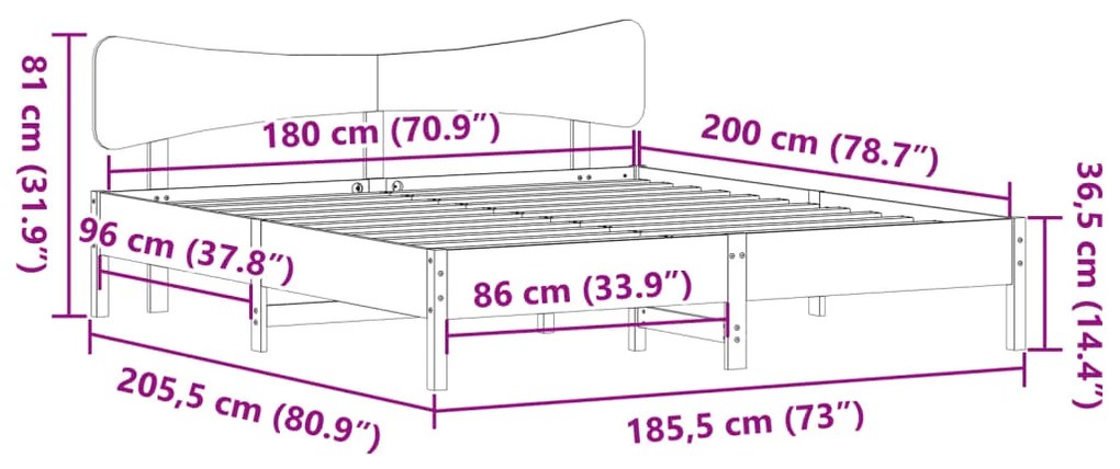 Cama sem colchão 180x200 cm pinho maciço castanho-mel