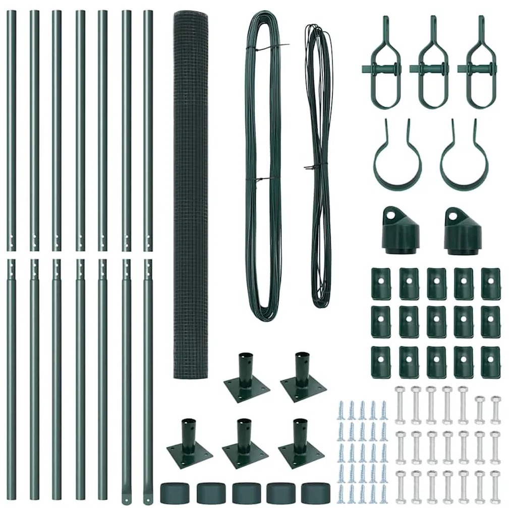 Cerca de Arame Welded com 7 Postes Flangeados Verde 1.4x10 m Aço