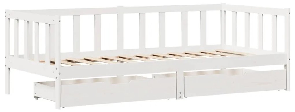 Sofá-cama c/ gavetas 90x190 cm madeira de pinho maciça branco