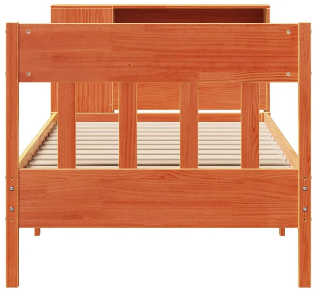 Cama com estante sem colchão 90x190cm pinho maciço castanho-mel
