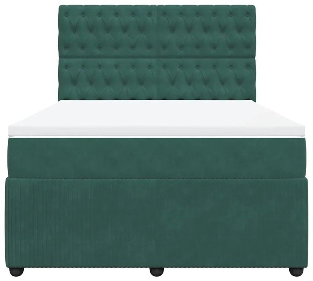 Cama com molas/colchão 140x190 cm veludo verde-escuro