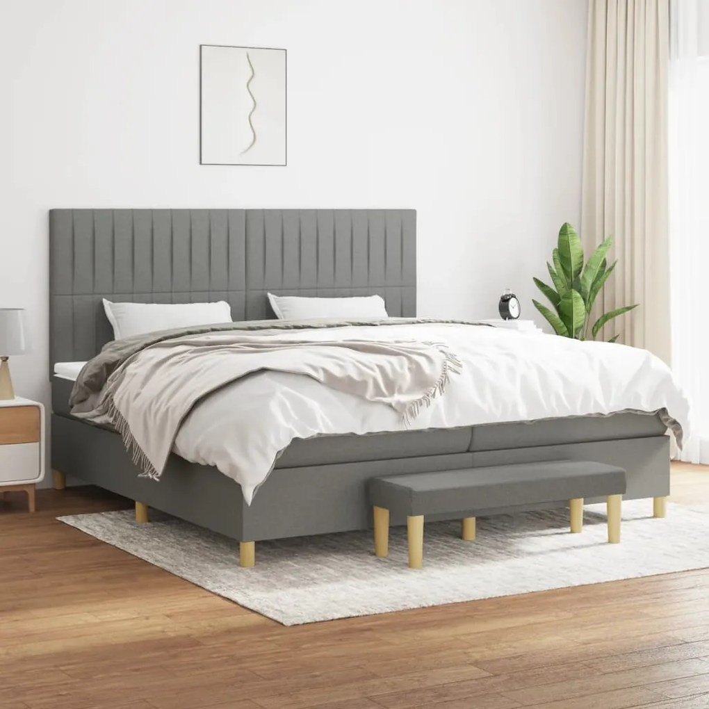 vidaXL Cama com molas/colchão 200x200 cm tecido cinzento-escuro