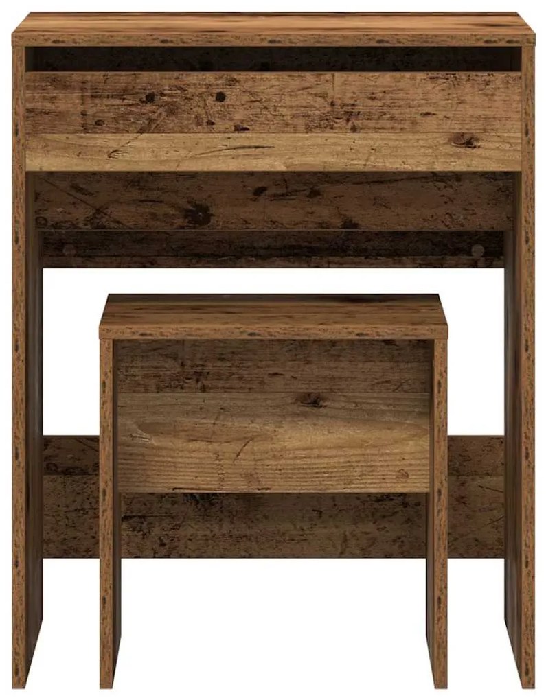 Mesa de Maquilhagem com Espelho Madeira Velha Madeira de Engenharia