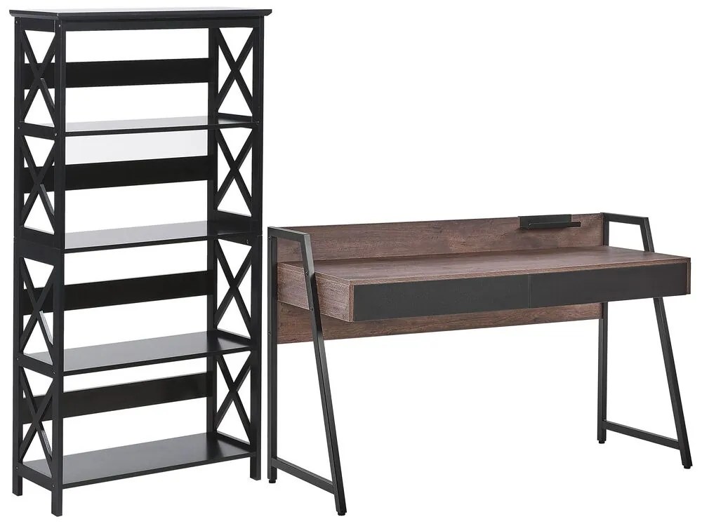 Conjunto de escritório em madeira escura e preto FOSTER/HARWICH Beliani