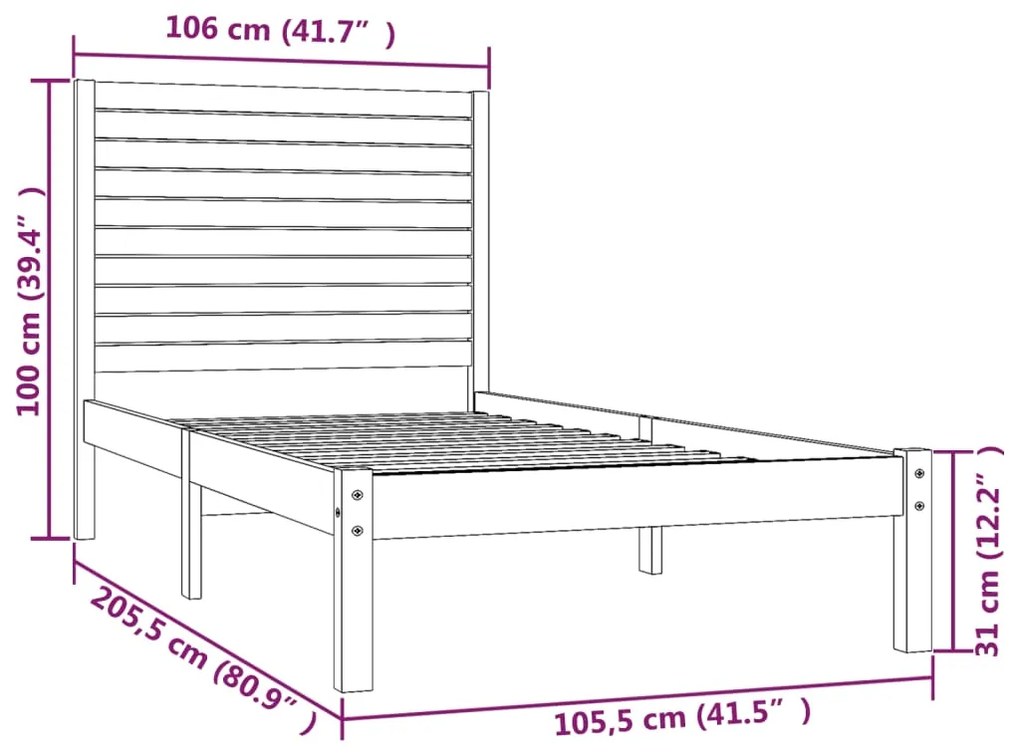 Estrutura de cama 100x200 cm madeira maciço