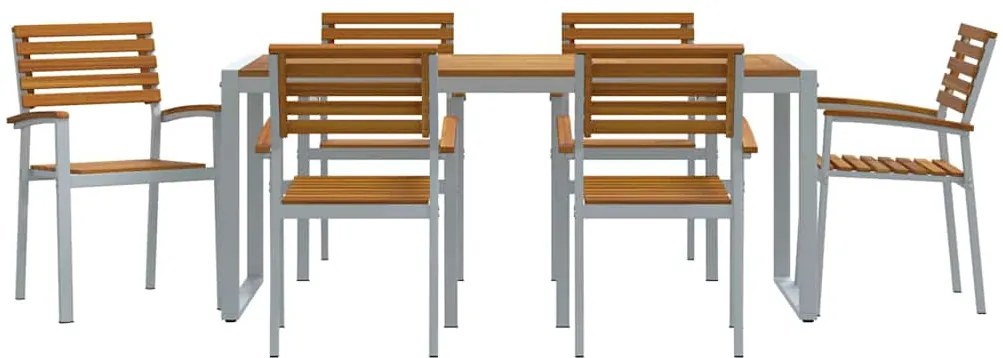 Conjunto de Jantar de Jardim 7 Peças Madeira Sólida de Acácia e Metal