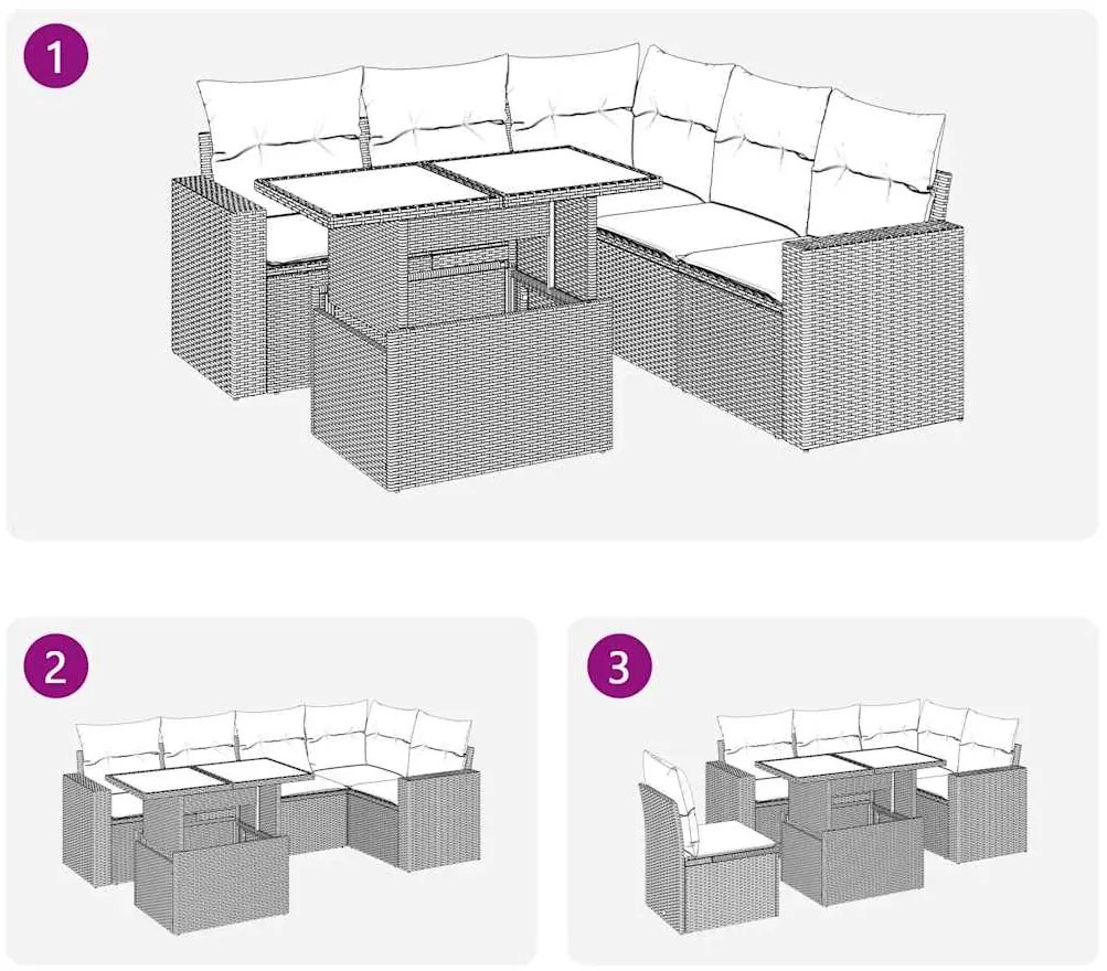 6 pcs conjunto de sofás p/ jardim com almofadões vime PE bege