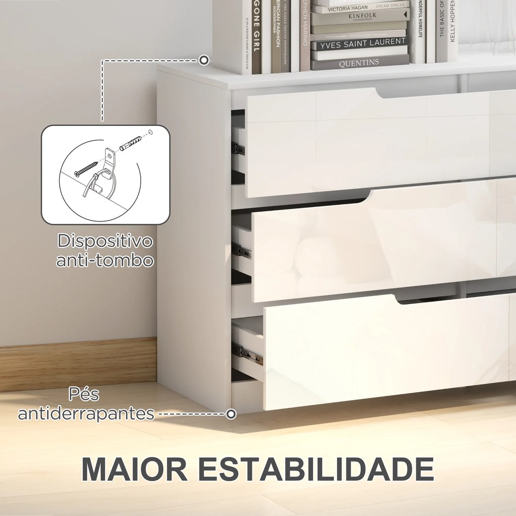 Cómoda com 6 Gavetas Cómoda de Dormitório Moderna com Sistema Anti-Tombo 120x40x75 cm Branco
