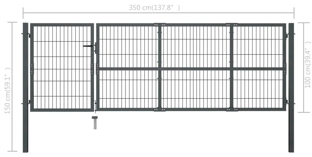 Portão de jardim com postes 350x100 cm aço antracite