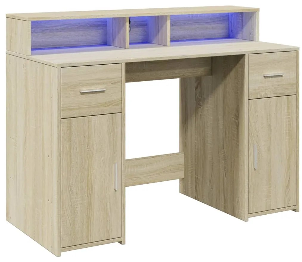 Secretária luzes LED 120x55x91cm deriv. madeira carvalho sonoma