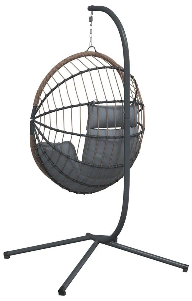 Cadeira forma de ovo suspensa c/ suporte vime/aço cinza-claro