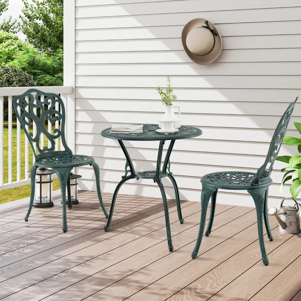Conjunto de móveis de jardim de 3 peças, mesa de bistrô de alumínio fundido com 2 cadeiras, conjunto de varanda à prova de intempéries, branco