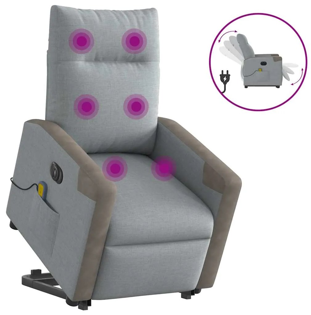 Poltrona elétrica reclinável massagens tecido cinzento-claro