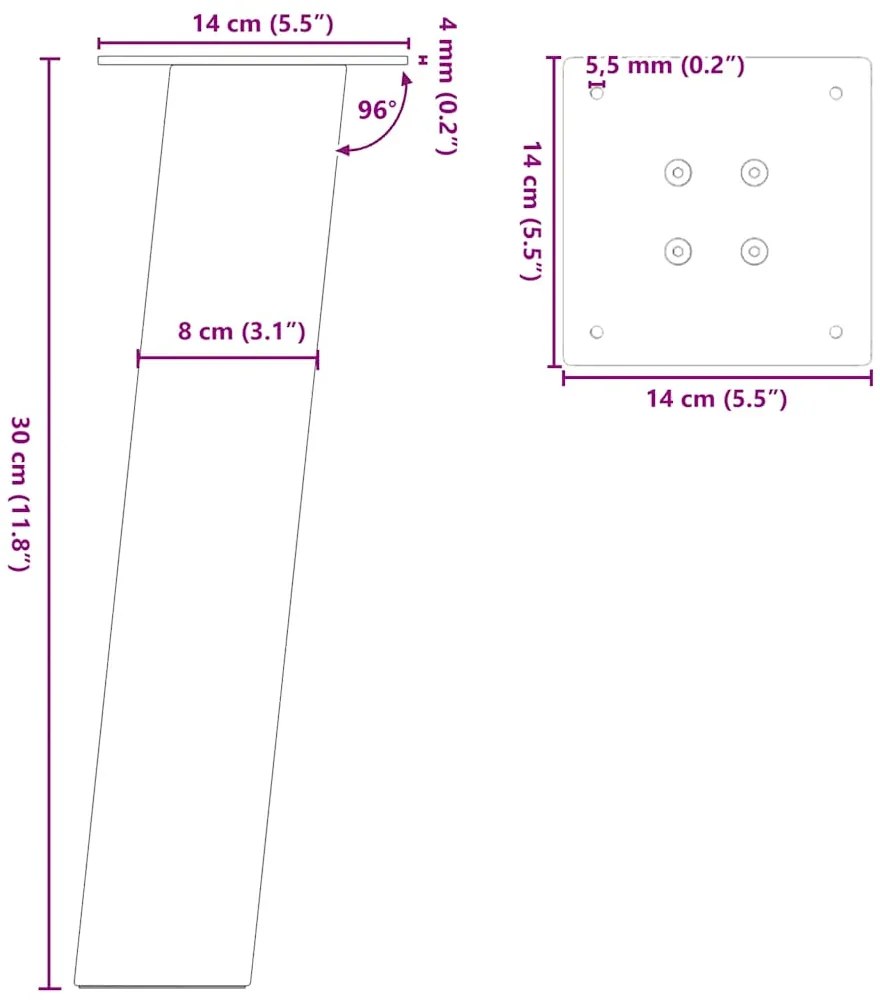 Pés para mesa de centro 4 peças aço natural 30 cm aço