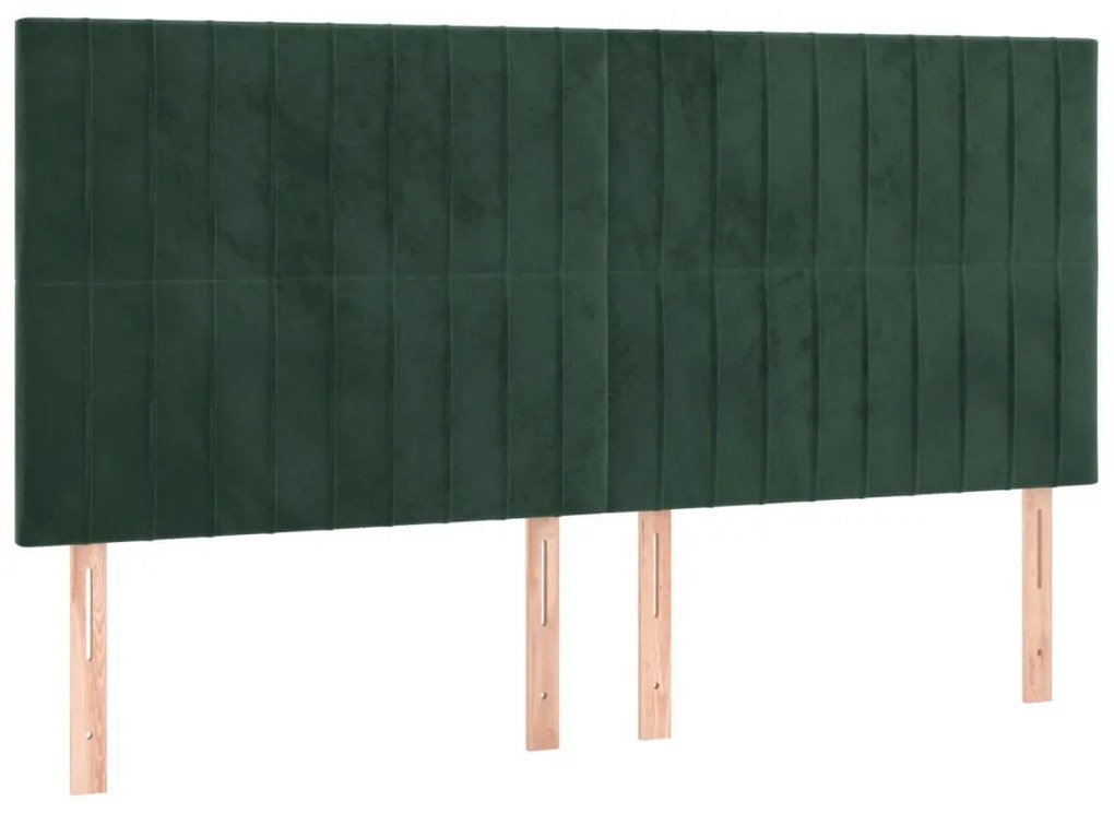 Cabeceira de cama c/ LED veludo 180x5x118/128 cm verde-escuro