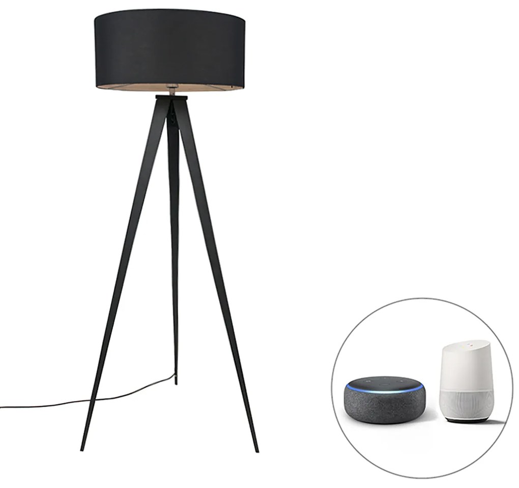LED Candeeiro de pé inteligente preto com abajur preto incl. Wi-Fi A60 - Ilse Moderno